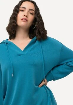 Ulla Popken Long Sleeve V-Neck - Hoodie - Bold Teal -Modex Winkel 20b5ae3b647240f48c3551706030ce76