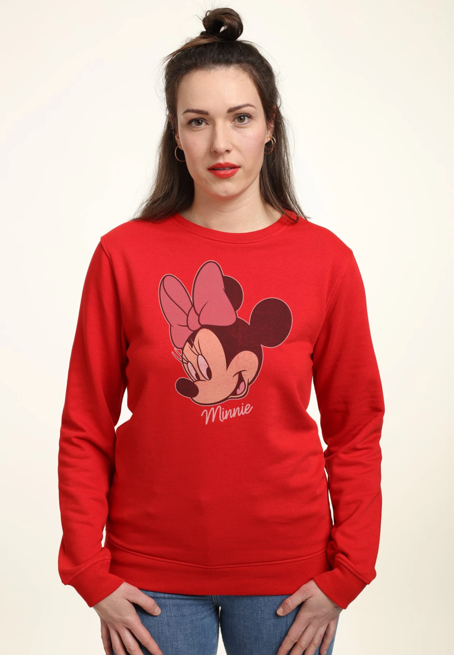 Disney Mickey Classic Minnie Big Face Distressed - Sweater - Red 3 Disney Mickey Classic Minnie Big Face Distressed - Sweater - Red - Afbeelding 3