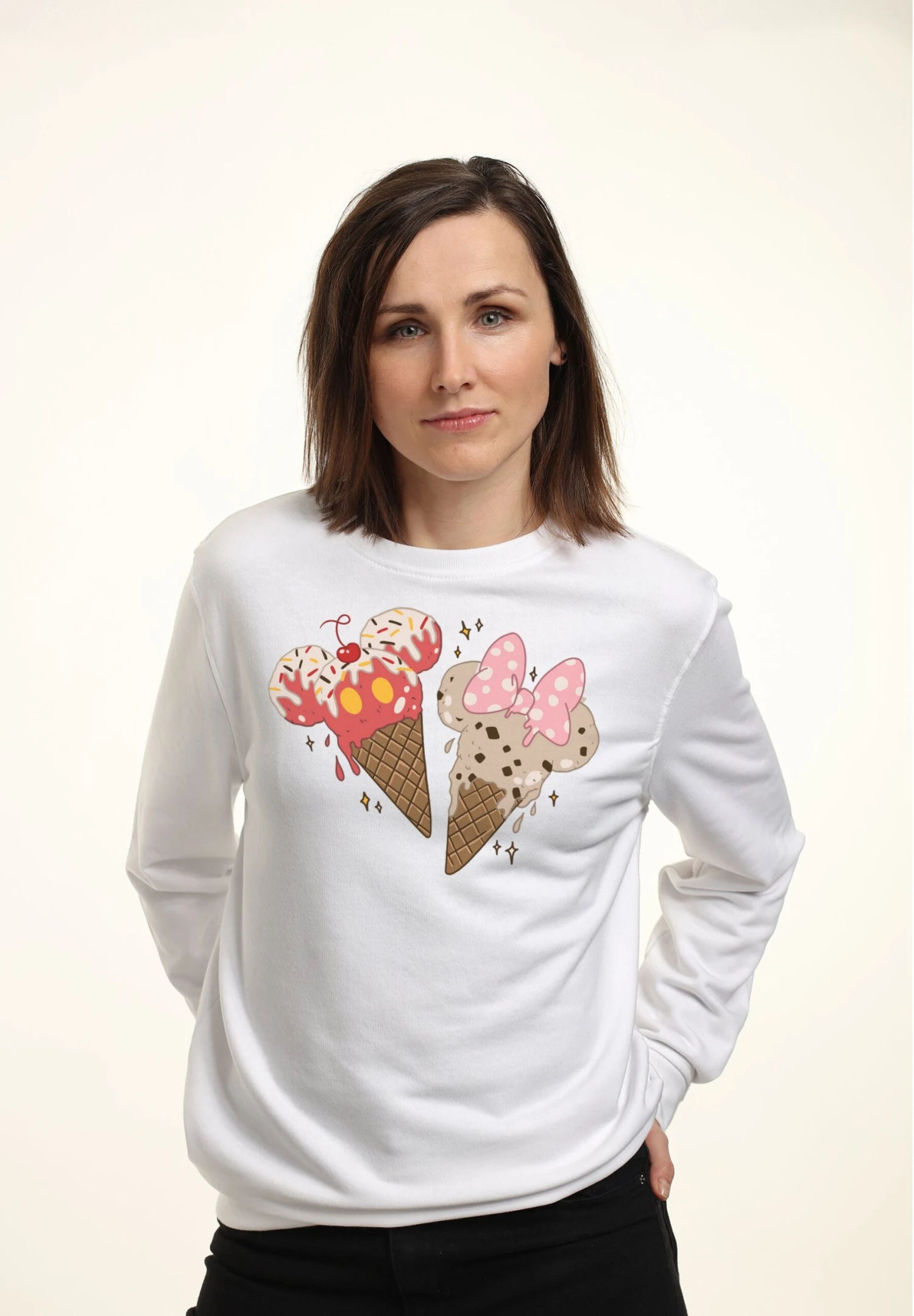 Disney Classic Mickey Minnie Cones - Sweater - White 1 Disney Classic Mickey Minnie Cones - Sweater - White