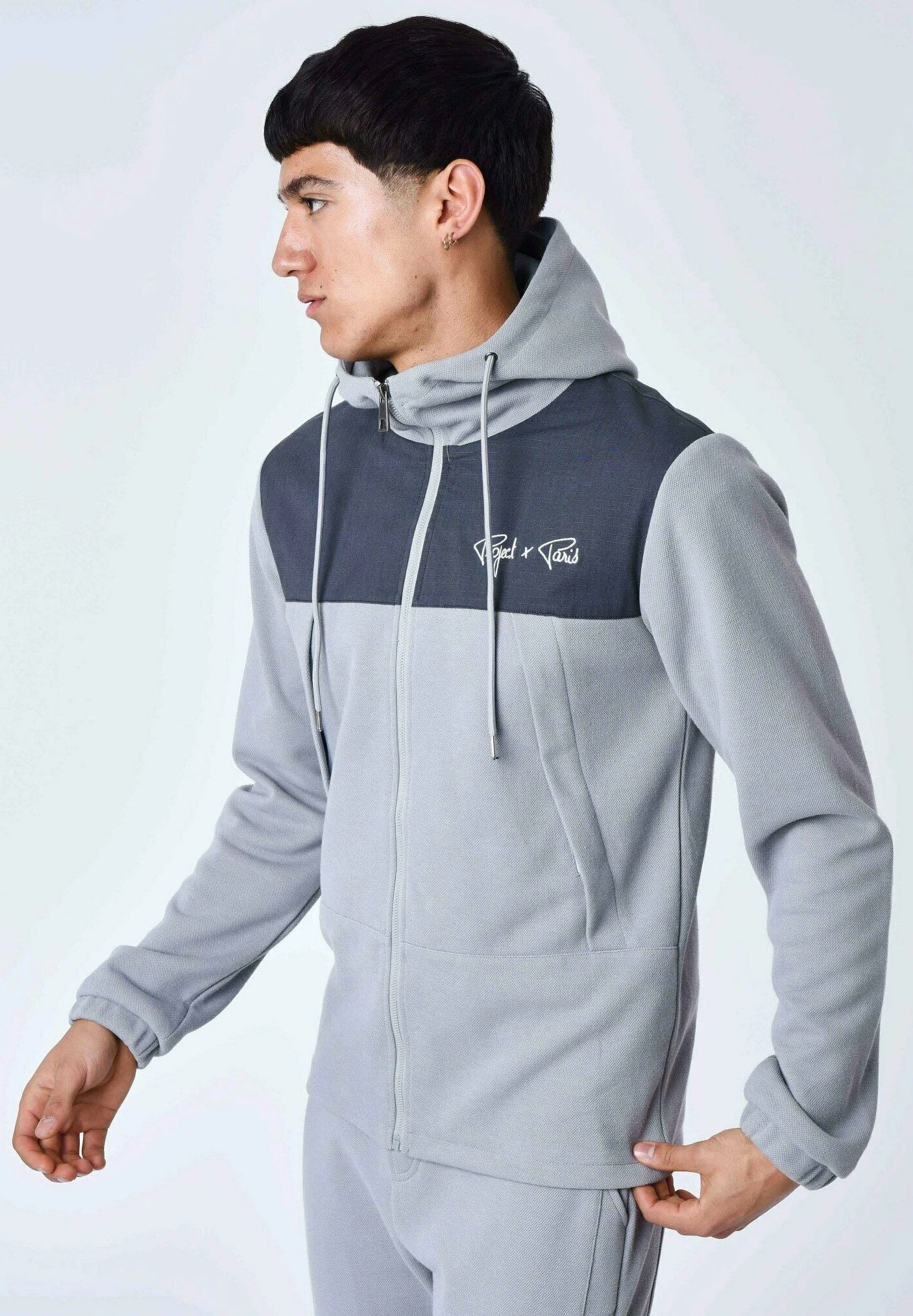De Jogging Bi-Matière - Sweater Met Rits - Gris Clair 4 De Jogging Bi-Matière - Sweater Met Rits - Gris Clair - Afbeelding 4