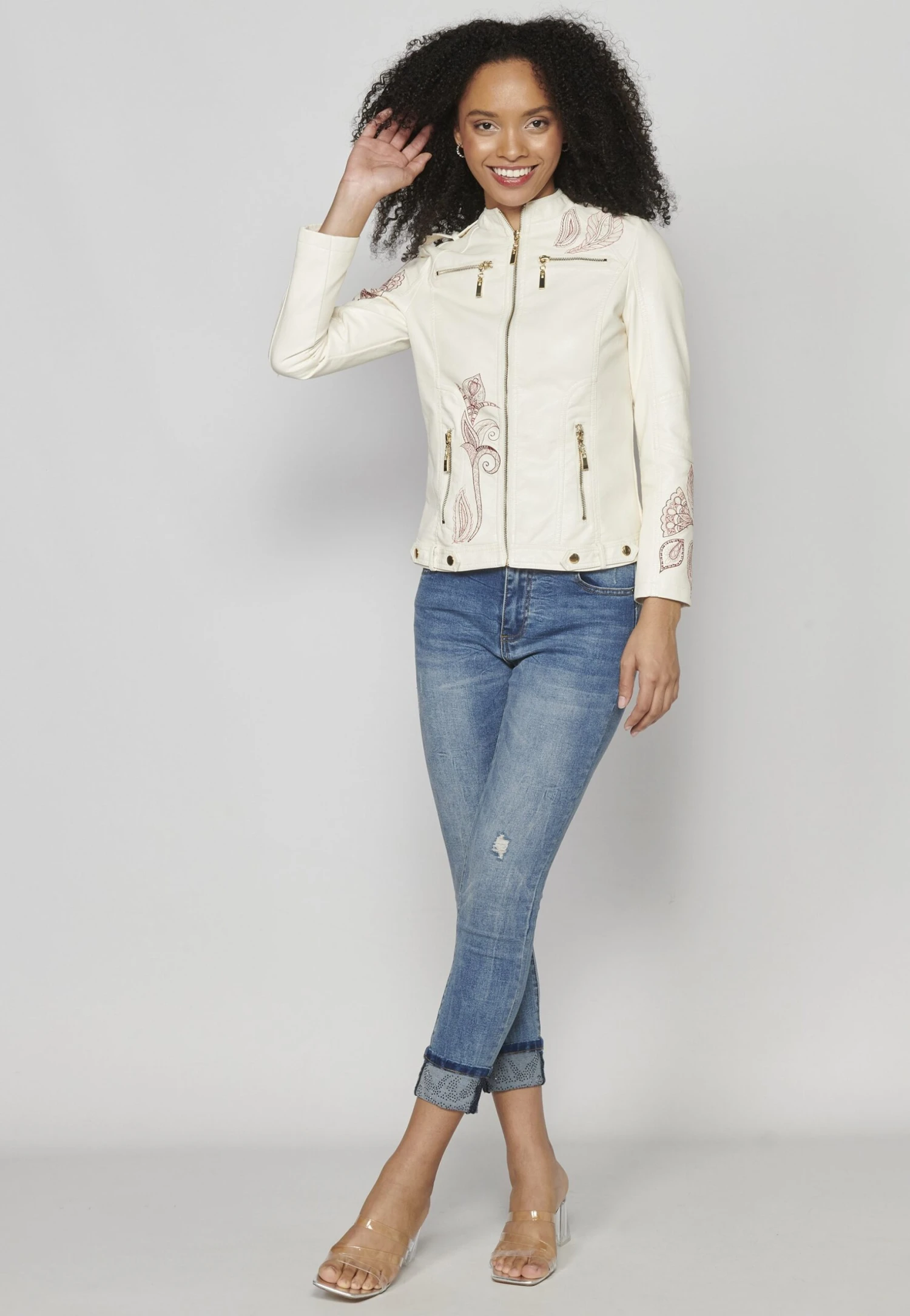 Koroshi Imitatieleren Jas - White 2 Koroshi Imitatieleren Jas - White - Afbeelding 2