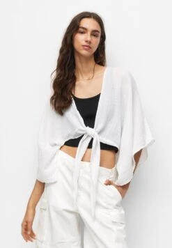 PULL & BEAR Oversize Cropped Kimono- Lichte Jas - White