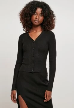 URBAN CLASSICS Ladies Short Rib Knit Cardigan - Vest - Black