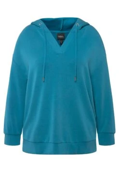 Ulla Popken Long Sleeve V-Neck - Hoodie - Bold Teal -Modex Winkel 845a31bdd6084323b192091be80d2ea6