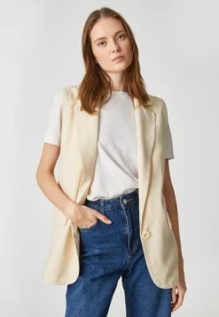 Koton Blended One Button- Bodywarmer - Beige -Modex Winkel 90da7a27998549ab8b5d3e034e8b438e