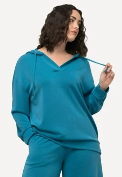 Ulla Popken Long Sleeve V-Neck - Hoodie - Bold Teal -Modex Winkel 9c0ca0625d494ae48de66658e1e62d21