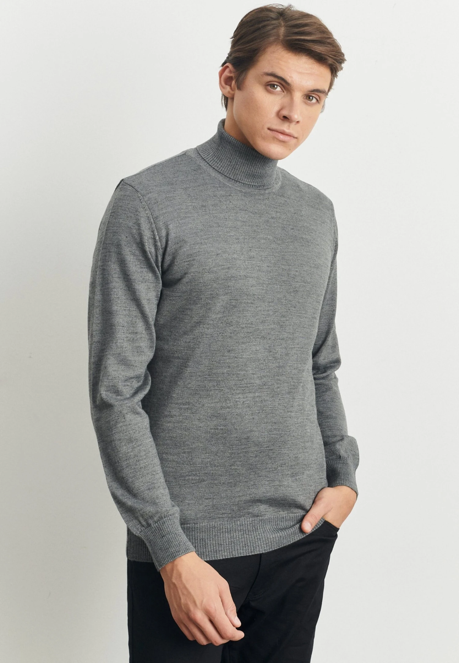 Standard Fit- Trui - Grey Melange 3 Standard Fit- Trui - Grey Melange - Afbeelding 3