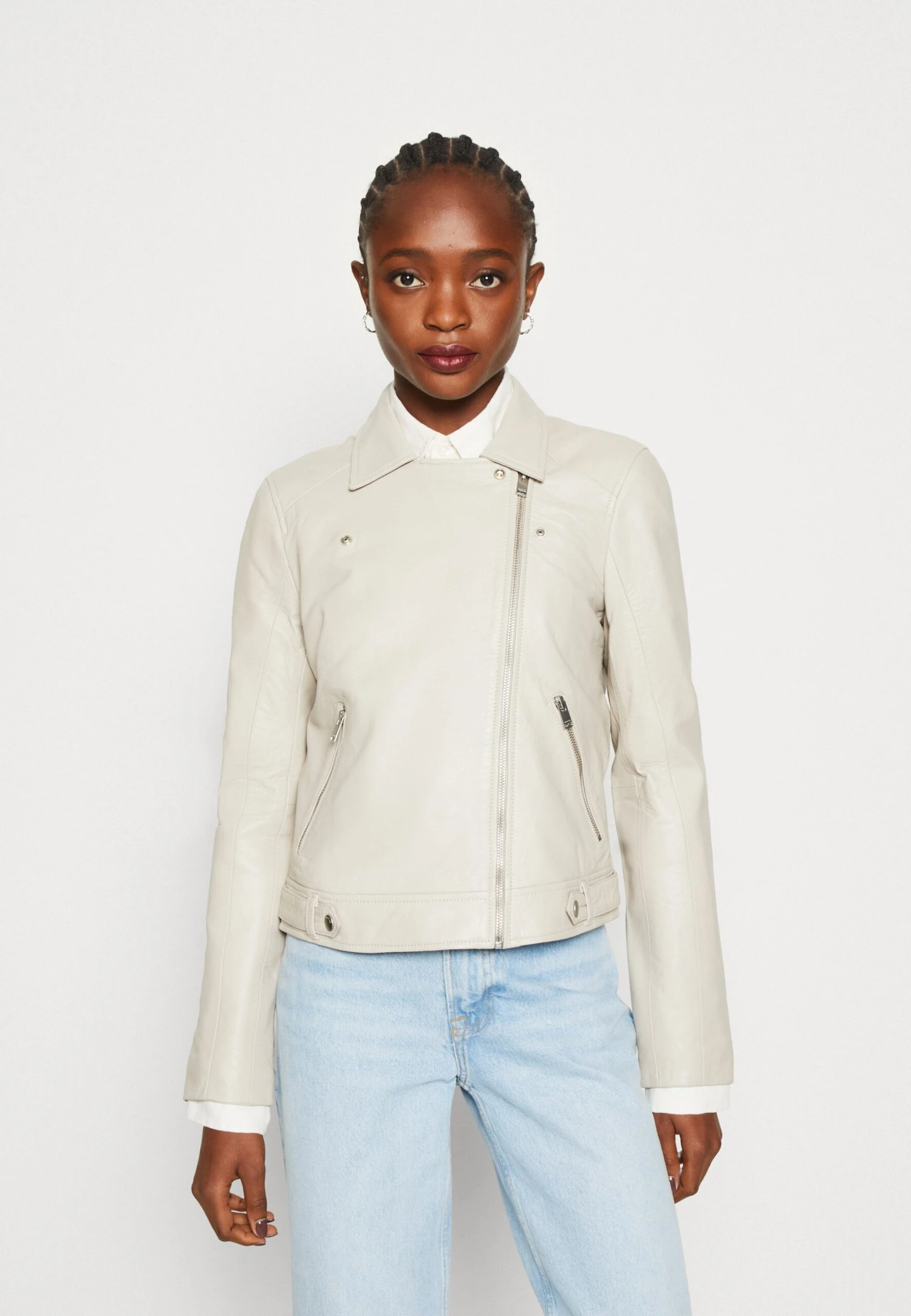 Selected Femme Slfkatie Noos B - Leren Jas - Feather Gray 1 Selected Femme Slfkatie Noos B - Leren Jas - Feather Gray