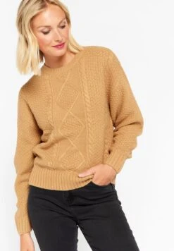 LOLALIZA Cable - Trui - Light Camel