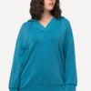 Ulla Popken Long Sleeve V-Neck - Hoodie - Bold Teal