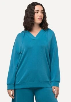 Ulla Popken Long Sleeve V-Neck - Hoodie - Bold Teal