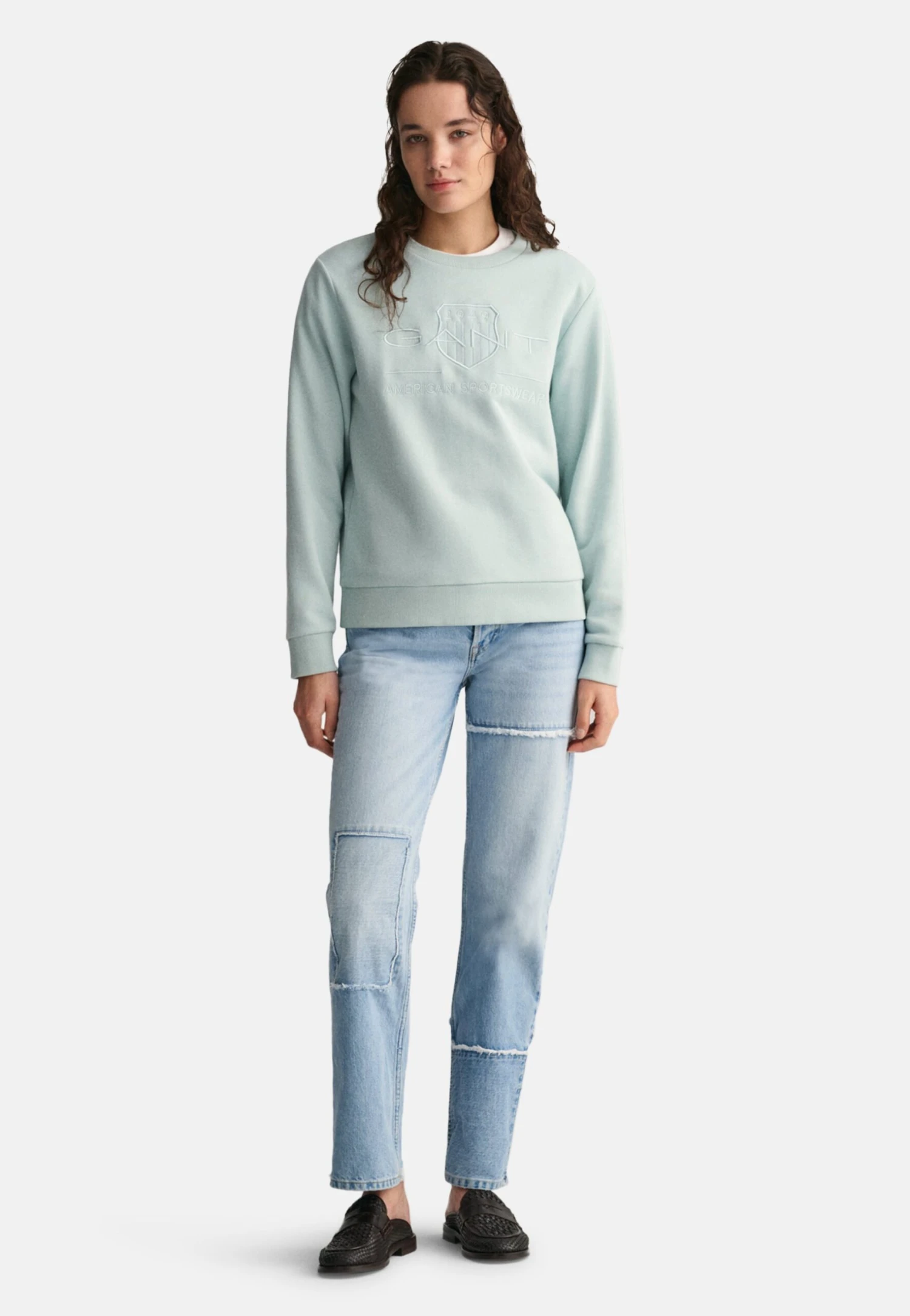 Gant Tonal Archive Shield - Sweater - Dusty Turquoise 2 Gant Tonal Archive Shield - Sweater - Dusty Turquoise - Afbeelding 2