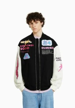 BERSHKA Varsity Patch- Bomberjacks - Black